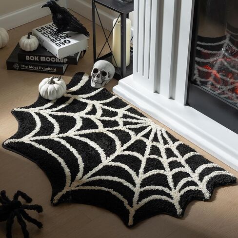 Ashler Halloween Spider Web Rug, Spiderweb Bath Mat for Halloween Decor, Gothic Bathroom Rug, Spiderweb Area Rug Non-Slip Tufted Mats for Front Door, Living Room, Bedroom, Kids' Room, 1.8x3ft, Black in Saudi Arabia