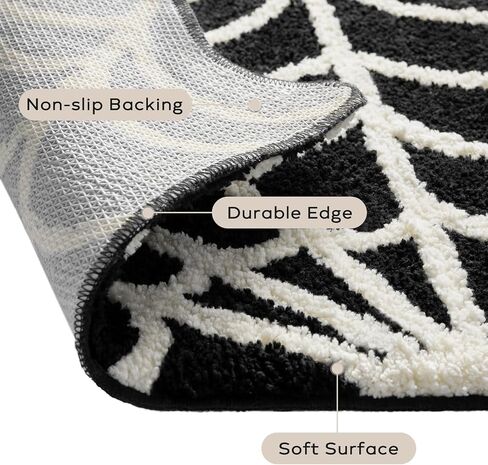 Ashler Halloween Spider Web Rug, Spiderweb Bath Mat for Halloween Decor, Gothic Bathroom Rug, Spiderweb Area Rug Non-Slip Tufted Mats for Front Door, Living Room, Bedroom, Kids' Room, 1.8x3ft, Black in Saudi Arabia