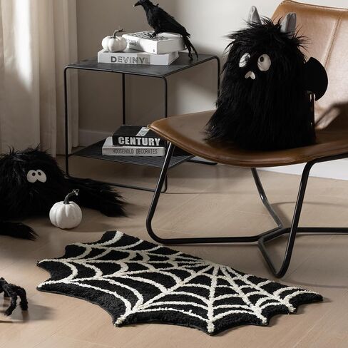 Ashler Halloween Spider Web Rug, Spiderweb Bath Mat for Halloween Decor, Gothic Bathroom Rug, Spiderweb Area Rug Non-Slip Tufted Mats for Front Door, Living Room, Bedroom, Kids' Room, 1.8x3ft, Black in Saudi Arabia