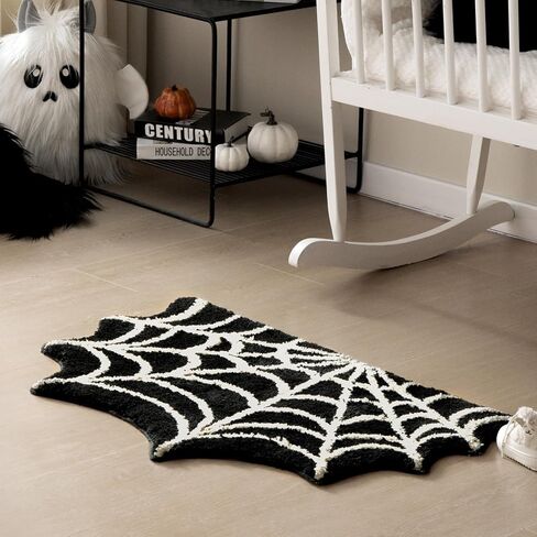 Ashler Halloween Spider Web Rug, Spiderweb Bath Mat for Halloween Decor, Gothic Bathroom Rug, Spiderweb Area Rug Non-Slip Tufted Mats for Front Door, Living Room, Bedroom, Kids' Room, 1.8x3ft, Black in Saudi Arabia