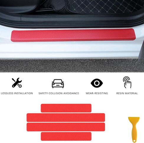 Carbon Car Door Sills Protector, 4d Car Door Threshold Protection, Automotive Door Entry Guard 4 Pcs Universal Rubber Scratch Resistant Exterior Accessories (Black) in Kuwait