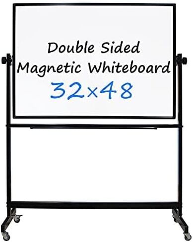 White Mobile Whiteboard with Stand, Large 32" x 48"Magnetic Mobile Dry Erase Board with Wheels, Adjustable 360° Double Sided Rolling Board, for Office Classroom Home in Saudi Arabia