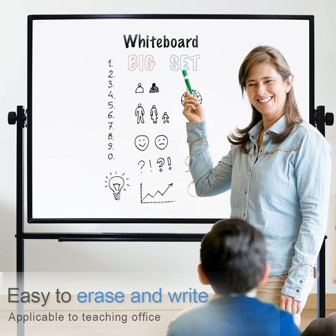 White Mobile Whiteboard with Stand, Large 32" x 48"Magnetic Mobile Dry Erase Board with Wheels, Adjustable 360° Double Sided Rolling Board, for Office Classroom Home in Saudi Arabia