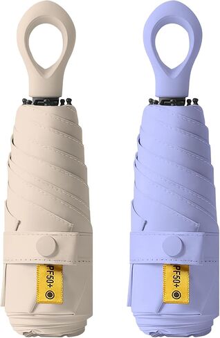 2-Pack Travel Mini Compact Umbrella Parasol UV Sun Protection 50+ Small Umbrellas/Portable Totes Umbrella/Lightweight Pocket Purse Umbrella for Men Women Kids Rain & Sunproof Fits in Purse/Backpack in Saudi Arabia