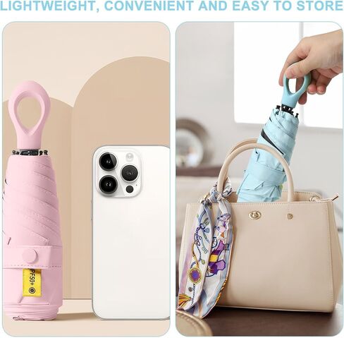 2-Pack Travel Mini Compact Umbrella Parasol UV Sun Protection 50+ Small Umbrellas/Portable Totes Umbrella/Lightweight Pocket Purse Umbrella for Men Women Kids Rain & Sunproof Fits in Purse/Backpack in Saudi Arabia