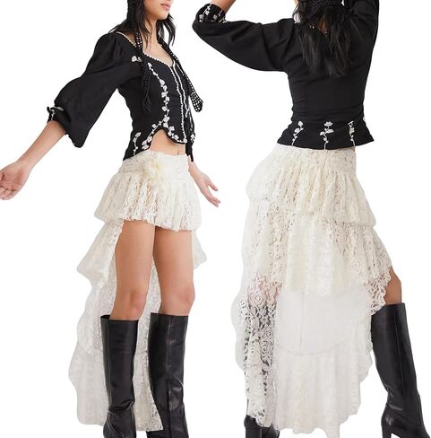 Women Y2k Lace Mini Skirt Fairy Mesh Floral Low Rise Pleated Half Slip Skirt Layered Flowy Short Skirt Streetwear in Kuwait