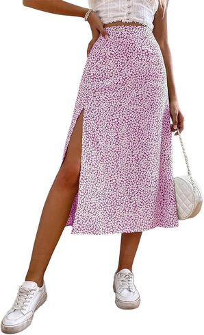 Avanova Women Floral Sexy Slit Slip Midi Skirts Boho High Waisted Summer Skirts in Kuwait