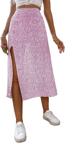Avanova Women Floral Sexy Slit Slip Midi Skirts Boho High Waisted Summer Skirts in Kuwait
