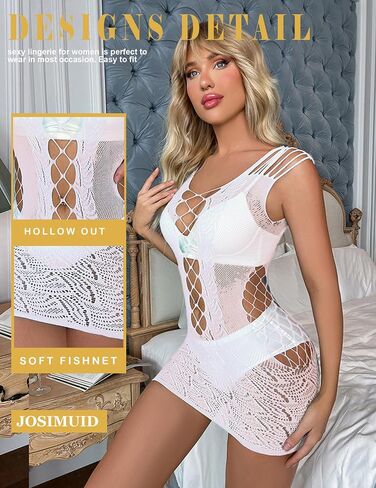 Womens Lingerie Fishnet Dress Mesh Badydoll Fishnet Bodysuit See Through Chemise Cut Out Mini Dress in Saudi Arabia