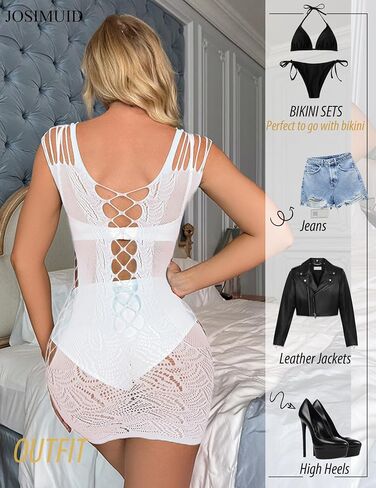 Womens Lingerie Fishnet Dress Mesh Badydoll Fishnet Bodysuit See Through Chemise Cut Out Mini Dress in Saudi Arabia