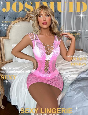 Womens Lingerie Fishnet Dress Mesh Badydoll Fishnet Bodysuit See Through Chemise Cut Out Mini Dress in Saudi Arabia