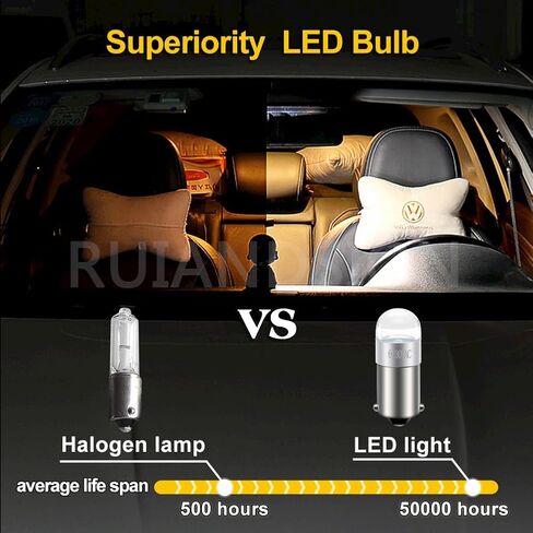 Ruiandsion BA9S Interior Map Led Light White 1891 Car Bulb for Glove Box Instrument Panel Lamps（pack of 2） in Saudi Arabia