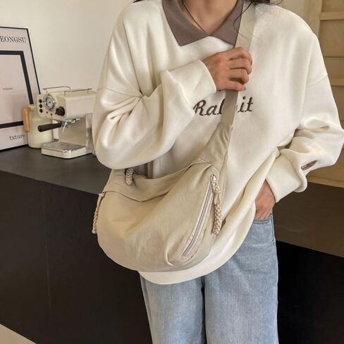 Nylon Crossbody Bags for Women, Trendy Medium Crescent Bag, Lightweight Woman Over Shoulder Purse with Zipper in Kuwait