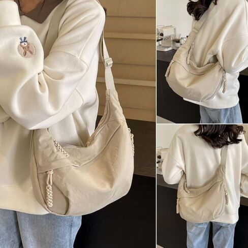Nylon Crossbody Bags for Women, Trendy Medium Crescent Bag, Lightweight Woman Over Shoulder Purse with Zipper in Kuwait