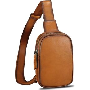 Genuine Leather Sling Bag for Women Small Crossbody Purse Handmade Daypack Retro Shoulder Backpack Vintage Chest Pack