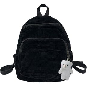 Mini Backpack for Women Girls Small Backpack Purse Cute Corduroy Bookbag with Bear Pendant Gift