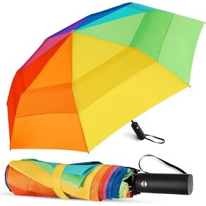 Rainbow Umbrella For Adults - Oversized 54inch Double Layer Windproof Extra Large Rainbow Golf Umbrella Folding Compact, Automatic Open&Close