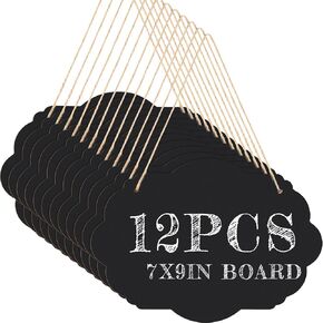 12 Pcs Hanging Chalkboard Signs Bulk Double Sided Chalkboards Small Chalkboard Erasable Message Board Sign with Hanging String for Wedding Birthday Party Event Decorations (Retro)