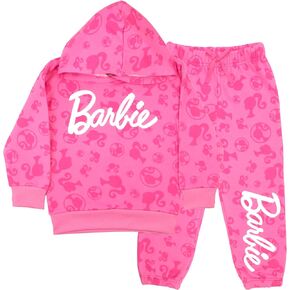 Barbie Girls Matching Sets Pullover Hoodie and Jogger Set for Girls 2 Piece Bundle with Barbie Logo Graphic Print Sweatpants Set for Kids & Toddlers (Pink Barbie Logo Size 6/6X) in Saudi Arabia