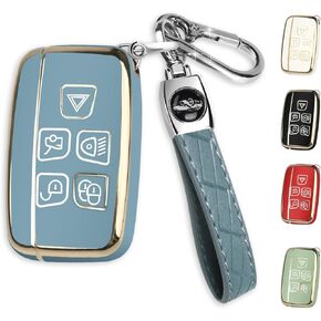 for Land Rover Key Fob Cover with Keychain, Car Key Case Shell Protector 5 Buttons for | Range Rover Evoque Sport Velar | Land Rover Discovery LR4 a9 | Jaguar F-Pace F-Type XE XF XJ |, Blue