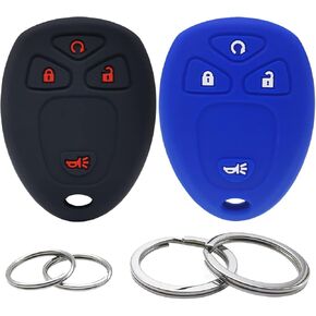2Pcs Silicone Key Fob Cover Remote Case Keyless Protector Compatible with Chevrolet Silverado Suburban Tahoe Traverse GMC Acadia Savana Sierra Yukon Cadillac Escalade ESV EXT SRX Saturn Vue 4 Buttons