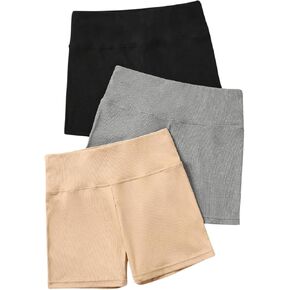 SweatyRocks Girl's 3 Piece High Waist Skinny Biker Shorts Seamless Workout Sports Legging Shorts
