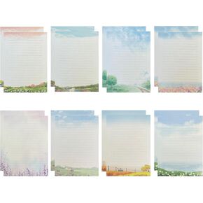 48 Lined Writing Stationery Paper, Beautiful Designs for Writing Letter, Notes, Invitations, Craft, 8 Different Style (11.4 x 8.26")