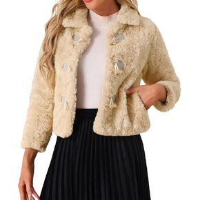 Allegra K Faux Fur Coats for Women's Fluffy Collar Cropped Winter Warm Outwear Casual Jacket
