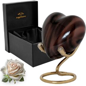 Heart Urn with Stand & Box Keepsake Urn for Human Ashes, Honor Your Loved One with Mini Urns Mini Cremation Urn for Men & Women Small Urns Funeral Gift Set (Navy)