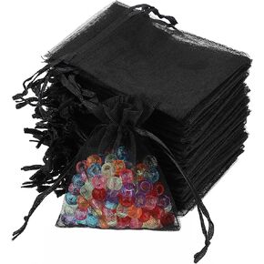 Teaaah 50PCS Organza Bags, 3x4 Inches Sheer Organza Bags, Mesh Gift Bags, Drawstring Organza Bags for Party Wedding Makeup Organza Bag Net Gift (Black)