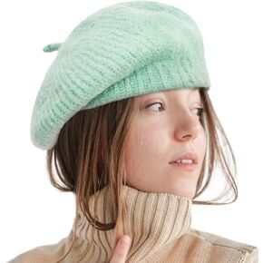 Winter Beret Hat for Women Wool Blending Beanie French Style Thick Stretchy Soft