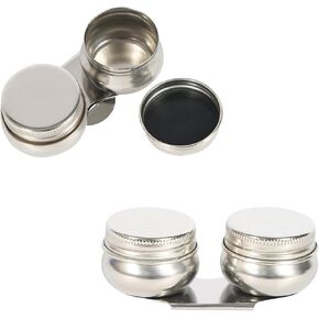 2Pcs Double Dipper Palette Stainless Steel Cup Oil Container Paint Turpentine Solvent Tins Palette Watercolor Leakproof DIY Art Craft Mixing Paint Large Mouth Case with Screw Cap