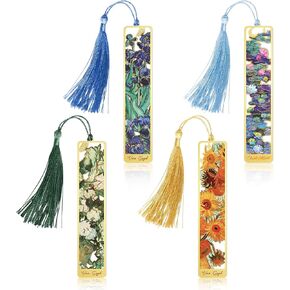 Bookmarks for Women, Kaluofan 4PCS Metal Bookmarks with Tassel, Book Marks for Reading Women, Gorgeou Bookmarks for Book Lovers, Oil Painting Theme with Sunflower White Rose Water Lilies and Iris in Kuwait