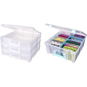 ArtBin 12" x 12" Portable Art & Craft Organizer 3-Pack and Super Satchel Double Deep Removable Divider Storage Case