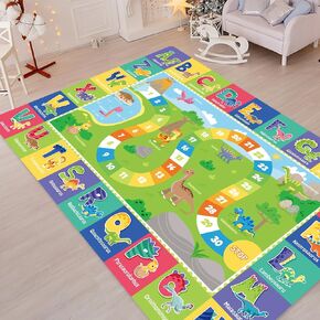 ABC Kids Rug for Playroom, Cartoon Dinosaurs Carpet Playmat for Kids, Classroom Preschool Rugs wtih ABC, Number, Non-Slip Area Rugs for Boys Bedroom Playroom Living Room (59X39.4 Inch)
