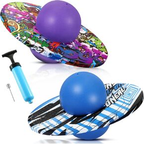 Junkin 2 Pcs Pogo Ball Pogo Trick Board Toy Balance Board Pogo Balance Bounce Ball with Pump and Strong Grip Deck for Fun Challenge Fidget Indoor, Outdoor Toys(Red, Pink,Fashion Style)