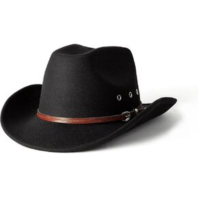 Retro Western Cowboy Hat for Women Men Classic Felt Cowgirl Hats with Belt Buckle