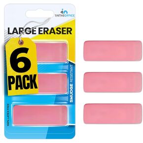 1InTheOffice Pink Erasers, Bevel Erasers, Erasers for Pencils, Large Size, Latex Free, 6 Pack