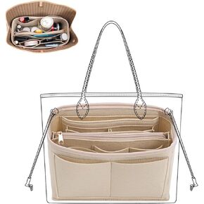 Purse Organizer Insert, Felt Bag Organizer with Metal Zipper, Tote Bag Organizer Insert with 6 Sizes, Compatible with Neverful Speedy Tote and More