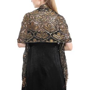 L'VOW Glittering 1920s Scarf for Women Mesh Sequin Wedding Cape Fringed Evening Shawl Wrap