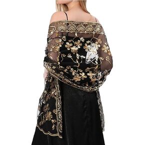 L'VOW Glittering 1920s Scarf for Women Mesh Sequin Wedding Cape Fringed Evening Shawl Wrap in Kuwait