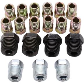 19 PCS/SET SHLPDFM Brass Brake Line Fittings Fits for Inverted Flares on 3/16 Tube 12 x 3/8"-24, 3 x 7/16"-24, 2 x 1/2"-20, 2 x 9/16"-18