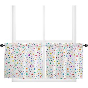 Bohemia Colorful Kitchen Curtain 24 Inch Length, Small Short Cafe Tiers Curtains Drape, Rainbow Boho Colored Polka Dot, 2 Panel Window Treatment Rod Pocket Drapery Panels Curtains 55x24
