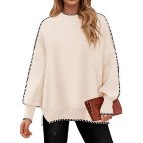 ZESICA Women's Striped Sweaters 2024 Casual Long Sleeve Mock Neck Contrast Color Comfy Loose Knit Pullover Tops