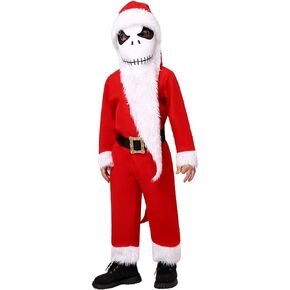 Jack Skellington Costume for Kids Nightmare Christmas Santa Costume Jumpsuit with Jack Mask Hat Belt Cosplay Outfits