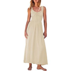 Duigluw Women 2024 Summer Sleeveless Smocked Empire Waist Tank Dress Summer Beach Tiered Long Dresses Sundress