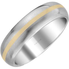 Brilliant Expressions Satin Finish Cobalt Domed Wedding Band with 14K Yellow Gold Central Channel and Rounded Edge, 6mm