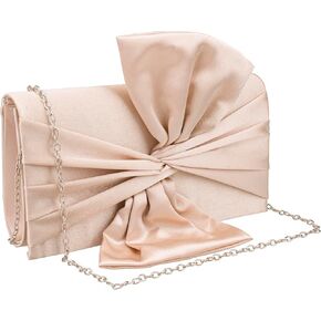 YYW Vintage Clutch Purses for Women Formal, Satin Evening Handbags Nude Bow Clutch Purse for Bridal Wedding, Party