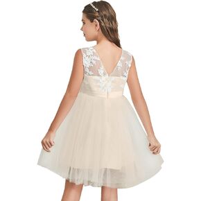 Abaowedding Lace Floral Sheer Neck Tulle Flower Girl Dress for Wedding Kids Tea Party Dress