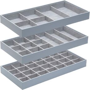 Magic Stackable Jewelry Trays Closet Dresser Drawer Organizer for Accessories, Gadgets & Cosmetics, Storage Display Showcase Holder Box, Set of 3